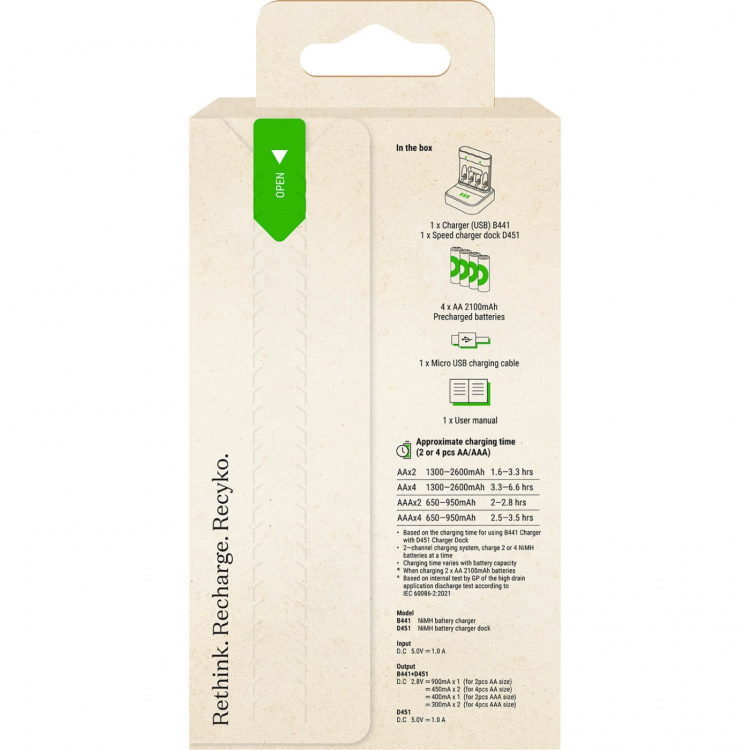 GP Akkulaturi Everyday Charger B441 + D451 4xAA 2100mAh GP Akkulaturi Everyday Charger B441 + D451 4xAA 2100mAh