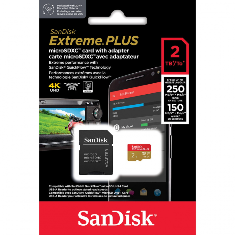 SanDisk MicroSDXC Extreme Plus 2TB UHS-I Sovittimen Kanssa