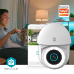 Nedis SmartLife Ulkokamera | Wi-Fi | Spotlight | 3MP Full HD 1296p | Kääntö/kallistus | IP65 | MicroSD (ei sisälly) / Onvif / Pilvipalvelutallennus (valinnainen) | 5 V DC | Liiketunnistimella | Yökuvaus | Valkoinen