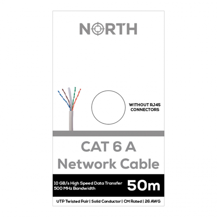North Nettikaapeli Cat6A UTP Valk 50m kontaktiton Solid 10Gb/s 500MHz 26awg CM North Nettikaapeli Cat6A UTP Valk 50m kontaktiton Solid 10Gb/s 500MHz 26awg CM