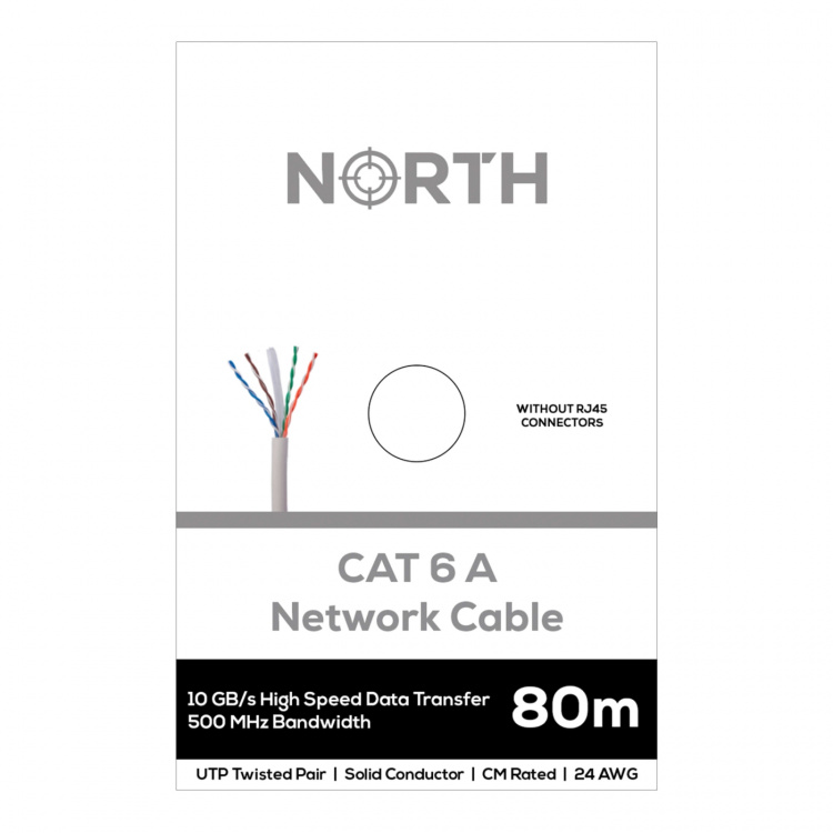 North Nettikaapeli Cat6A UTP Valk. 80m kontaktiton Solid 10Gb/s 500MHz 24awg CM North Nettikaapeli Cat6A UTP Valk. 80m kontaktiton Solid 10Gb/s 500MHz 24awg CM