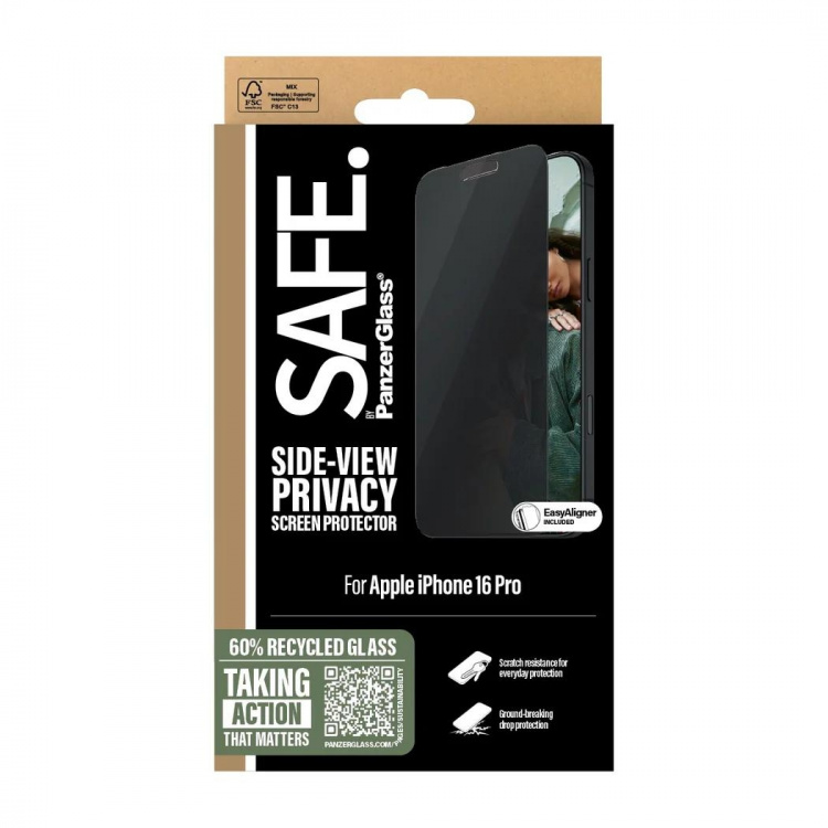 PanzerGlass SAFE. Privacy Screen Protector Apple iPhone 16 Pro 6.3 | Ultra-Wide Fit