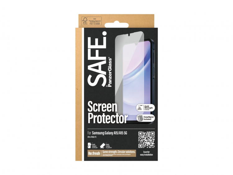 PanzerGlass SAFE. by PanzerGlass Screen Protector Samsung Galaxy A15, Transparent PanzerGlass SAFE. by PanzerGlass Screen Protector Samsung Galaxy A15, Transparent