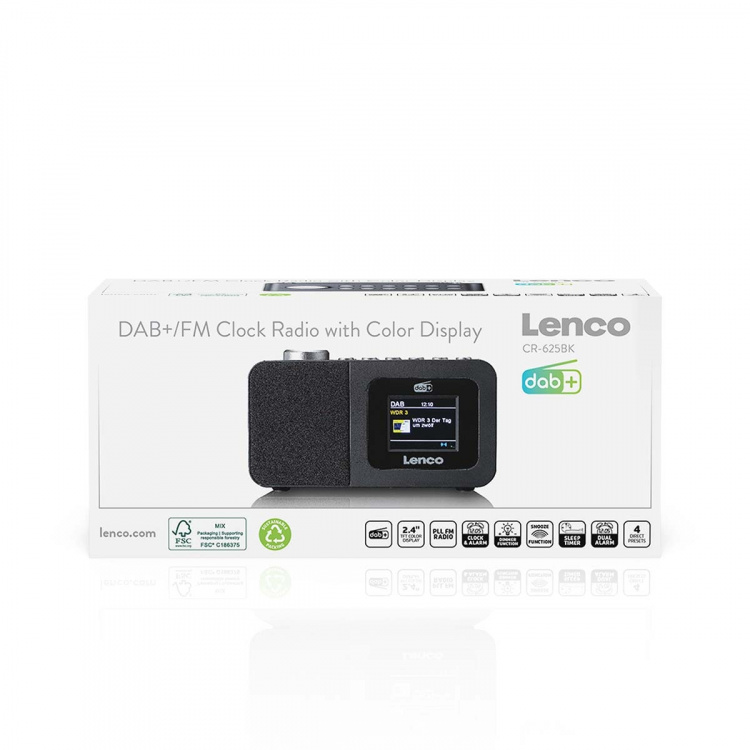 Lenco DAB+/FM-radiohälytyskello värinäytöllä, uniajastimella ja kaksoishälytystoiminnolla Musta