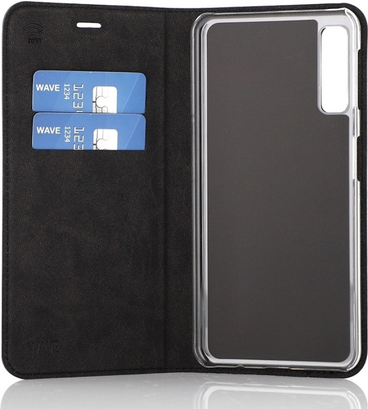 Wave BookCase -suojakotelo, Samsung Galaxy A7 (2018), musta