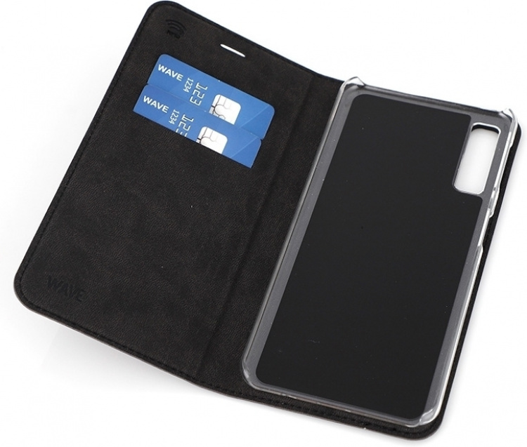 Wave BookCase -suojakotelo, Samsung Galaxy A7 (2018), musta