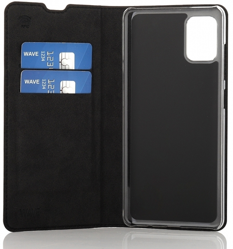Wave BookCase -suojakotelo, Samsung Galaxy A51, musta