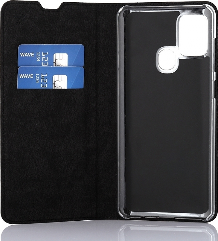 Wave BookCase -suojakotelo, Samsung Galaxy A21s, musta
