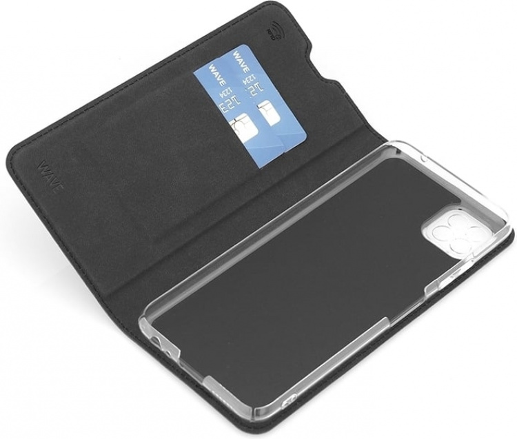 Wave BookCase -suojakotelo, Samsung Galaxy A22 5G, musta