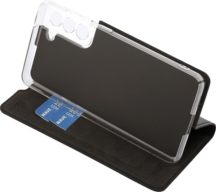 Wave BookCase -suojakotelo, Samsung Galaxy S21 FE 5G, musta Wave BookCase -suojakotelo, Samsung Galaxy S21 FE 5G, musta