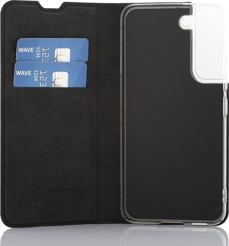 Wave BookCase -suojakotelo, Samsung Galaxy S22 5G, musta