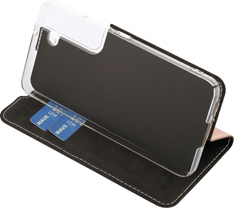 Wave BookCase -suojakotelo, Samsung Galaxy S22 5G, ruusukulta