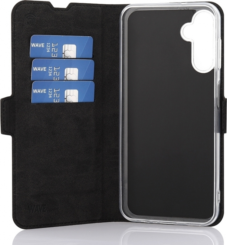 Wave BookCase -suojakotelo, Samsung Galaxy A14 4G, musta