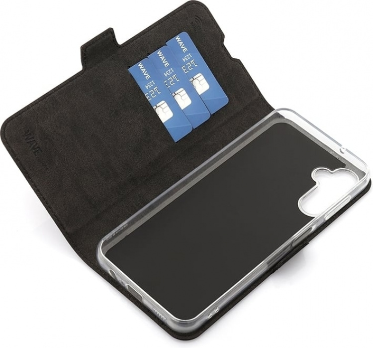 Wave BookCase -suojakotelo, Samsung Galaxy A14 4G, musta