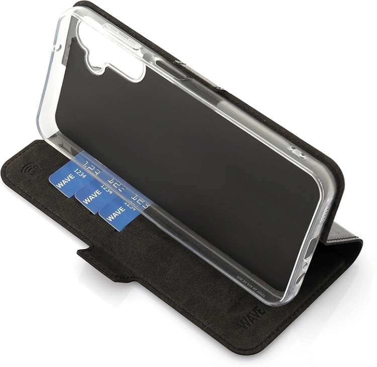 Wave BookCase -suojakotelo, Samsung Galaxy A14 4G, musta