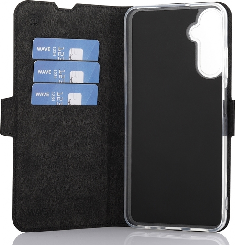 Wave BookCase -suojakuori, Samsung Galaxy A05s, musta