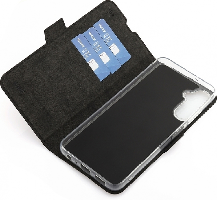 Wave BookCase -suojakuori, Samsung Galaxy A05s, musta