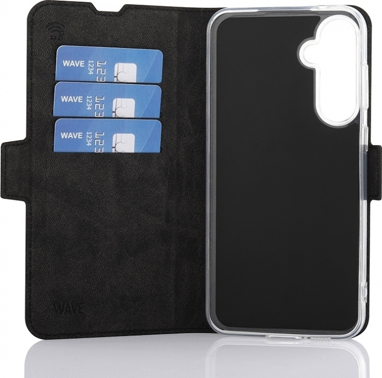 Wave BookCase -suojakotelo, Samsung Galaxy S23 FE 5G, musta Wave BookCase -suojakotelo, Samsung Galaxy S23 FE 5G, musta
