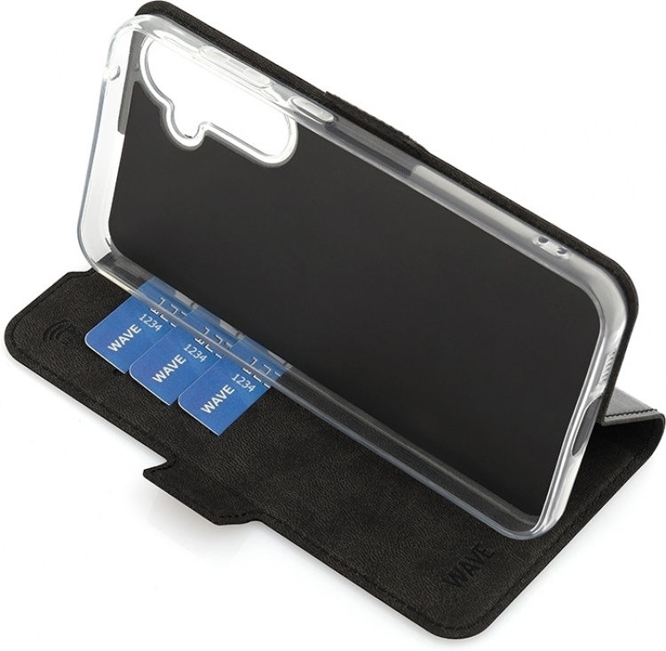 Wave BookCase -suojakotelo, Samsung Galaxy S23 FE 5G, musta Wave BookCase -suojakotelo, Samsung Galaxy S23 FE 5G, musta
