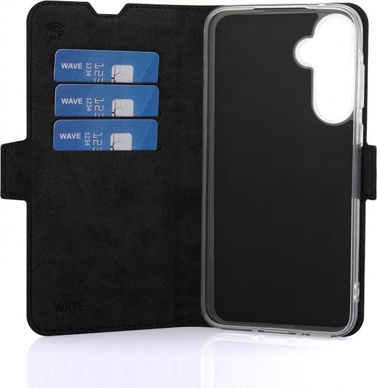Wave BookCase -suojakuori, Samsung Galaxy A35 5G, musta Wave BookCase -suojakuori, Samsung Galaxy A35 5G, musta