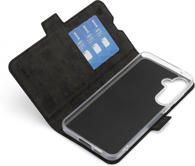 Wave BookCase -suojakuori, Samsung Galaxy A55 5G, musta