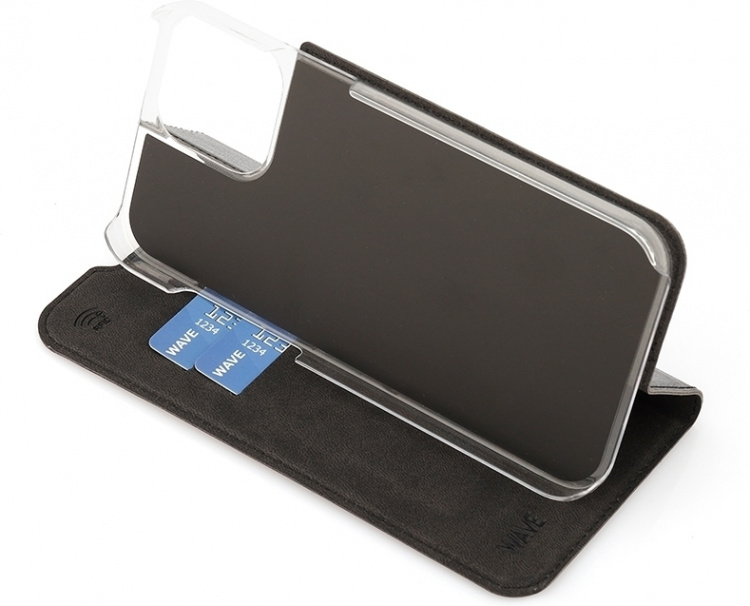 Wave BookCase -suojakotelo, iPhone 13 Pro Max, musta