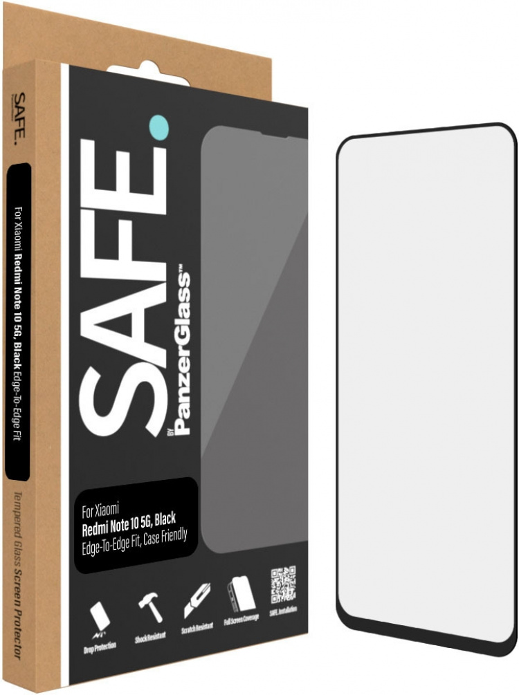 SAFE by PanzerGlass -panssarilasi, Xiaomi Redmi Note 10 5G, musta kehys