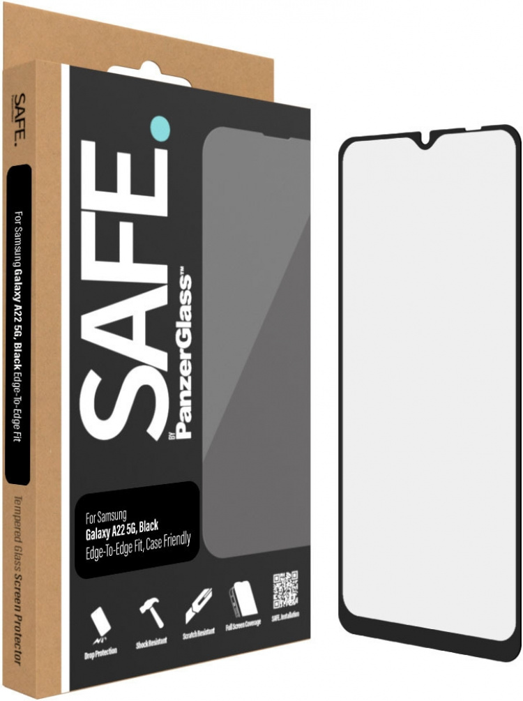 SAFE by PanzerGlass -panssarilasi, Samsung Galaxy A22 5G, musta kehys SAFE by PanzerGlass -panssarilasi, Samsung Galaxy A22 5G, musta kehys