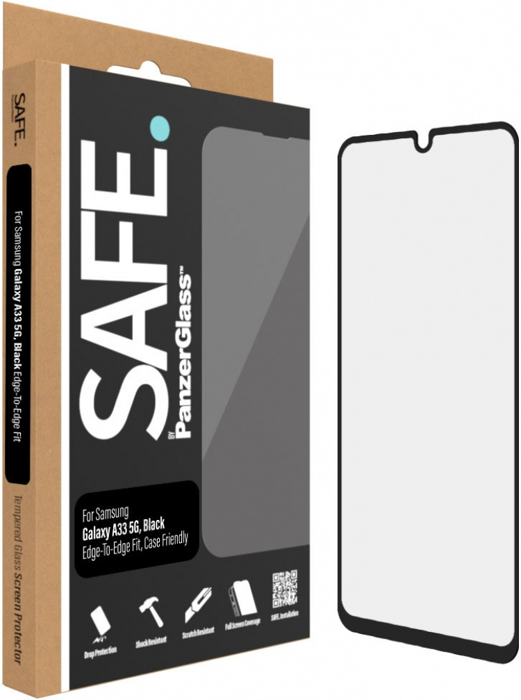 SAFE by PanzerGlass -panssarilasi, Samsung Galaxy A33 5G, musta kehys