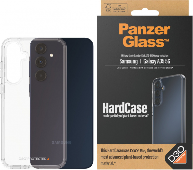 PanzerGlass HardCase with D3O -suojakotelo, Samsung Galaxy A35, läpinäkyvä