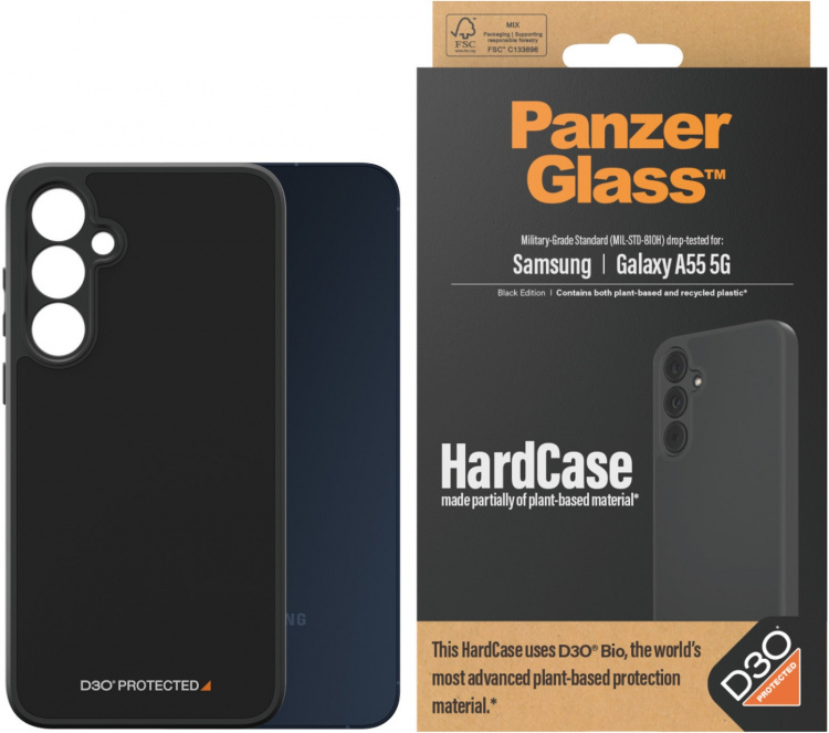 PanzerGlass HardCase with D3O -suojakotelo, Samsung Galaxy A55 5G, musta PanzerGlass HardCase with D3O -suojakotelo, Samsung Galaxy A55 5G, musta