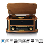 Lenco Puinen retro-levysoitin, jossa on Bluetooth® AM/FM-radio USB-koodaus CD-soitin, kasettisoitin ja sisäänrakennetut kaiuttimet Lenco Puinen retro-levysoitin, jossa on Bluetooth® AM/FM-radio USB-koodaus CD-soitin, kasettisoitin ja sisäänrakennetut kaiuttimet
