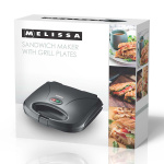 MELISSA Voileipägrilli | 750 W | Grillilevyt | Automaattinen lämpötilan säätö | Tarttumaton pinnoite | Musta