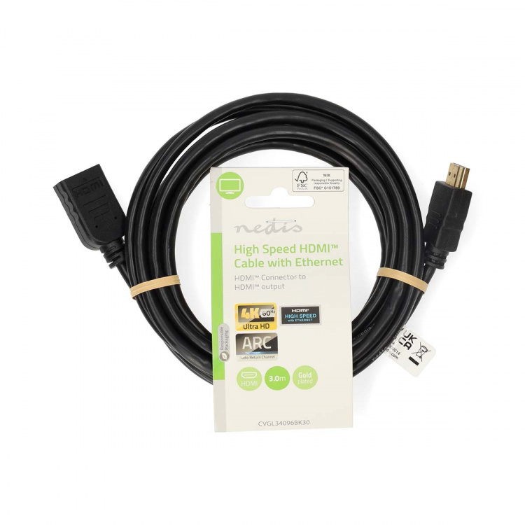 Nedis High Speed HDMI ™ Kaapeli Ethernet | HDMI™ liitin | HDMI™ Ulostulo | 4K@60Hz | ARC | 10.2 Gbps | 3.00 m | Pyöreä | PVC | Musta | Label Nedis High Speed HDMI ™ Kaapeli Ethernet | HDMI™ liitin | HDMI™ Ulostulo | 4K@60Hz | ARC | 10.2 Gbps | 3.00 m | Pyöreä | PVC | Musta | Label