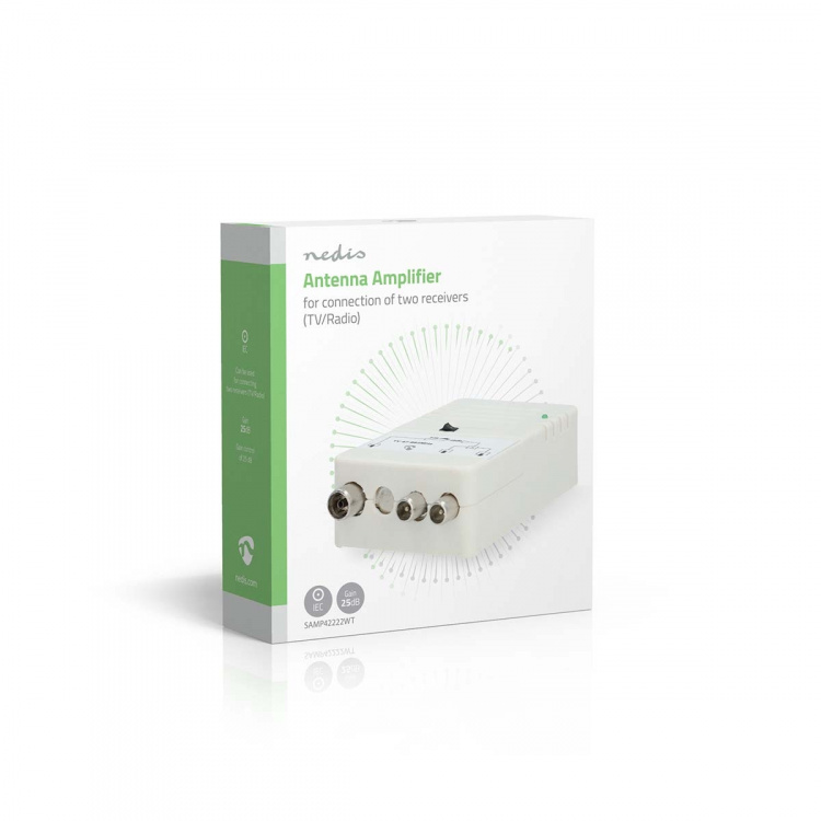 Nedis TV Vahvistin | Vahvistus: 25 dB | 47 - 694 MHz | Lähtöliitäntöjen määrä: 2 | Vahvistuksensäätö | Valkoinen