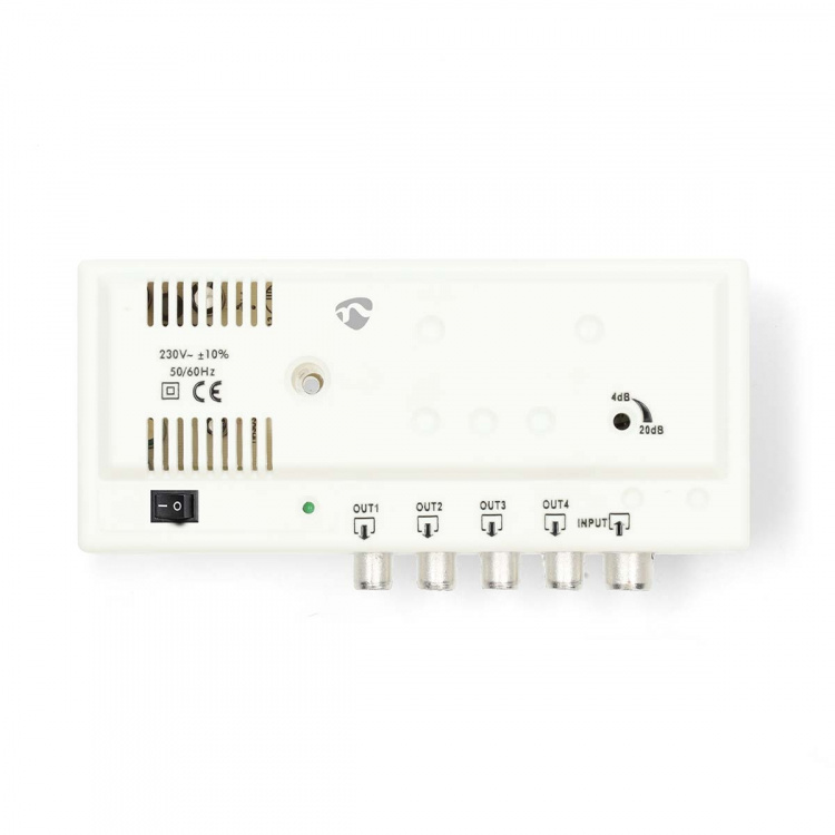 Nedis TV Vahvistin | Vahvistus: 20 dB | 47 - 694 MHz | Lähtöliitäntöjen määrä: 4 | Vahvistuksensäätö | Valkoinen