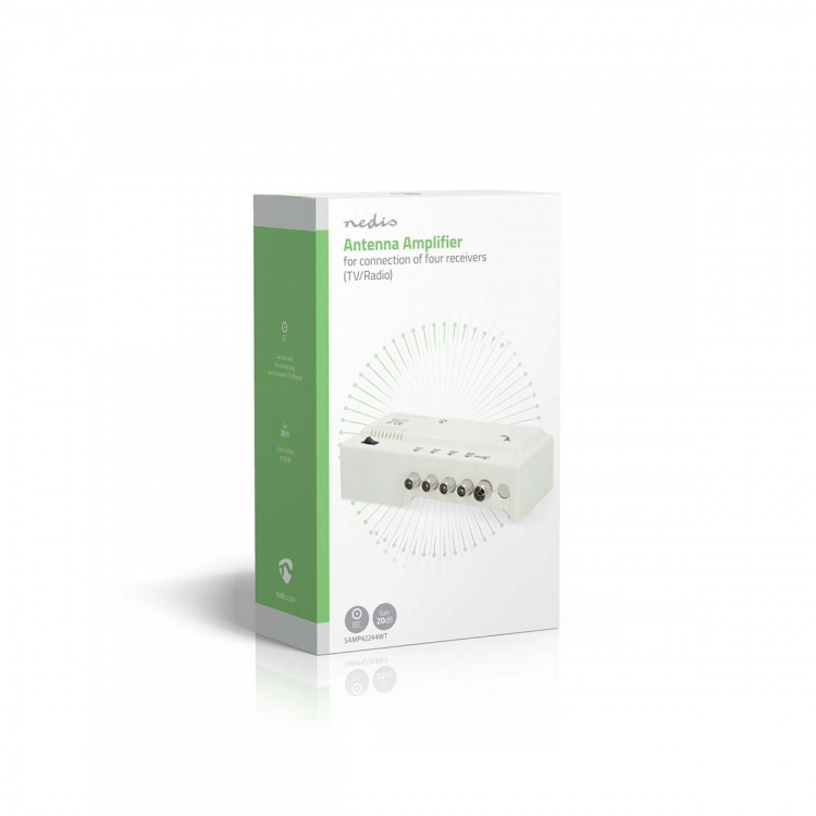 Nedis TV Vahvistin | Vahvistus: 20 dB | 47 - 694 MHz | Lähtöliitäntöjen määrä: 4 | Vahvistuksensäätö | Valkoinen
