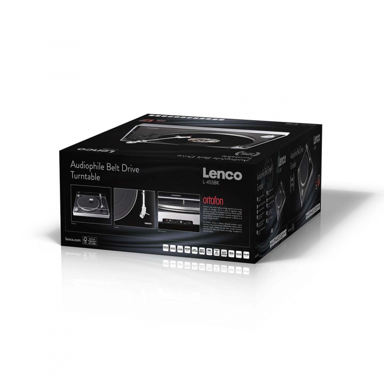 Lenco Levysoitin, jossa näkyvä hihnaveto, harjattu alumiinirunko ja Ortofon 2M RED kasetti Musta Lenco Levysoitin, jossa näkyvä hihnaveto, harjattu alumiinirunko ja Ortofon 2M RED kasetti Musta