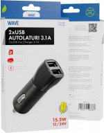 Wave autolaturi, kahdella USB-liittimellä, 3.1 A Wave autolaturi, kahdella USB-liittimellä, 3.1 A