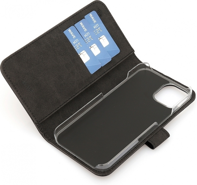 Wave Flap BookCase -suojakotelo, iPhone 13, musta Wave Flap BookCase -suojakotelo, iPhone 13, musta