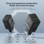 FoneKit Double 20W -laturi, USB-C + USB-A, musta