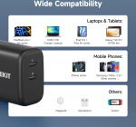 FoneKit GaN PD 65W -verkkovirtalaturi, USB-C + USB-C, musta