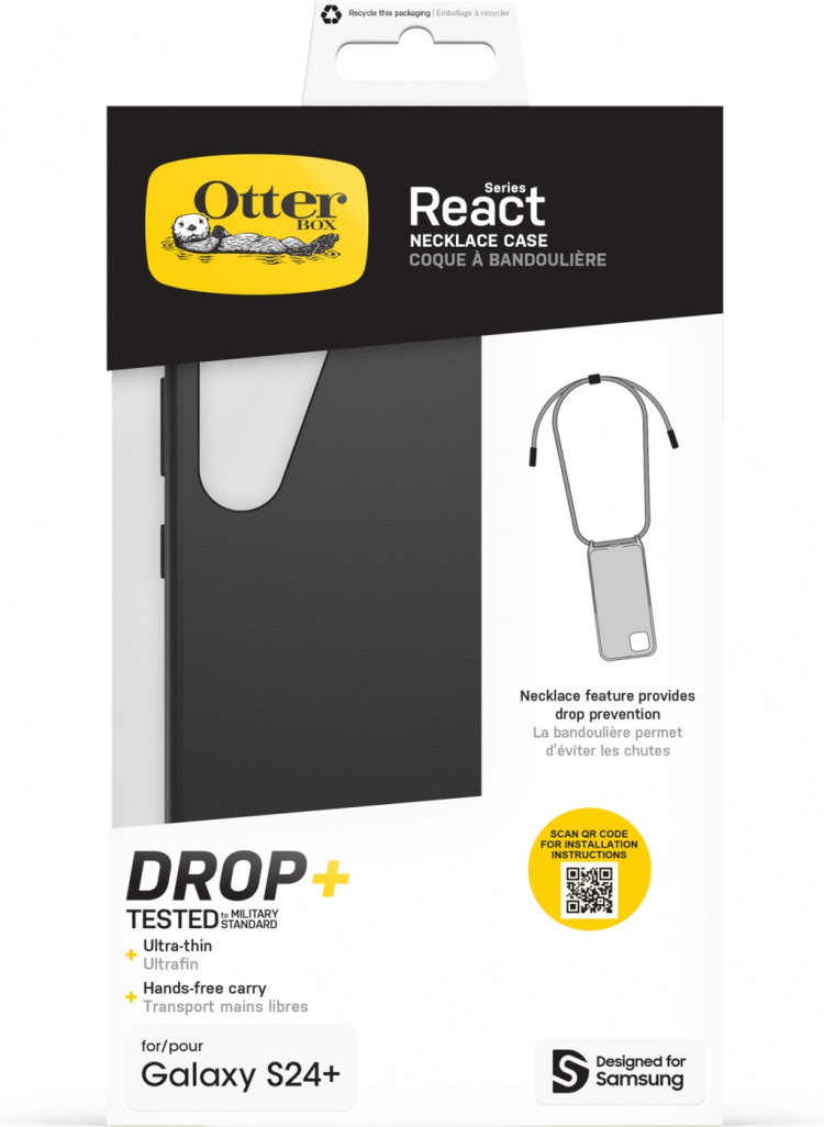 Otterbox React Necklace -suojakotelo hihnalla, musta, Samsung Galaxy S24+ Otterbox React Necklace -suojakotelo hihnalla, musta, Samsung Galaxy S24+