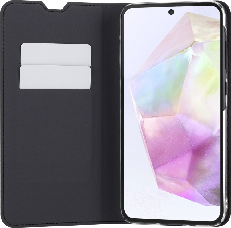 FoneKit BookCase -suojakotelo, Samsung Galaxy A35, musta FoneKit BookCase -suojakotelo, Samsung Galaxy A35, musta