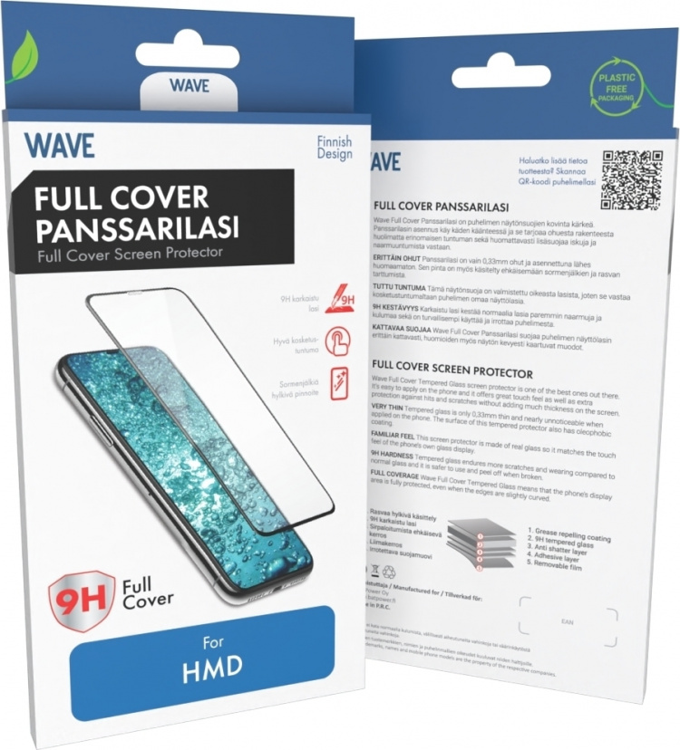 Wave Full Cover 3D -panssarilasi, HMD Pulse Pro, musta kehys