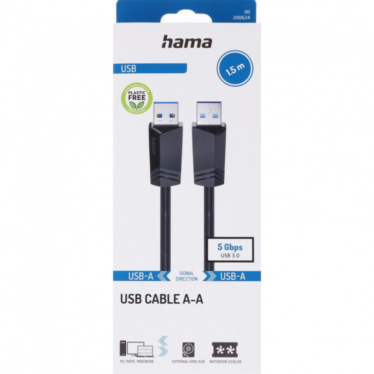 Hama Kaapeli USB A-A Musta 1.5m Hama Kaapeli USB A-A Musta 1.5m