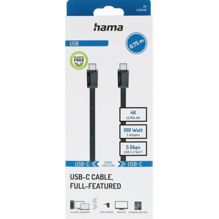 Hama Kaapeli USB C-C USB 3.2 Musta 0.75m