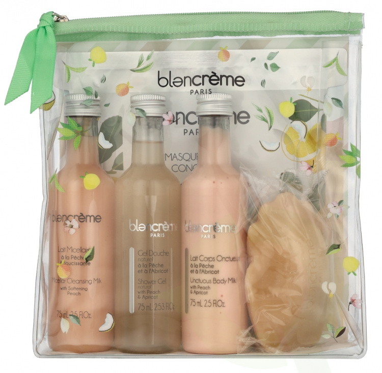 Blancreme Travel Set 305 ml Shower Gel 80ml/Body Lotion 80ml/Micellar Cleansing Water 75ml/Mask/Soap 70gr/Bag - Peach & Lemon