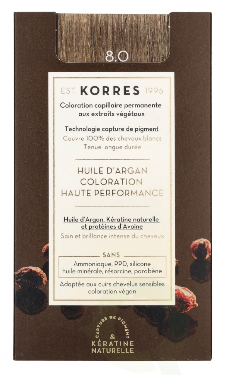 Korres Argan Oil Advanced Colorant 145 ml 8.0 Light Blonde - Colorant 50ml/Emulsion 75ml/Conditioner 20ml