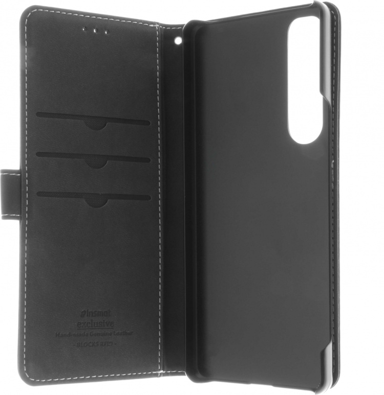 Insmat Exclusive Flip Case -lompakkokotelo, Sony Xperia 1 IV, musta